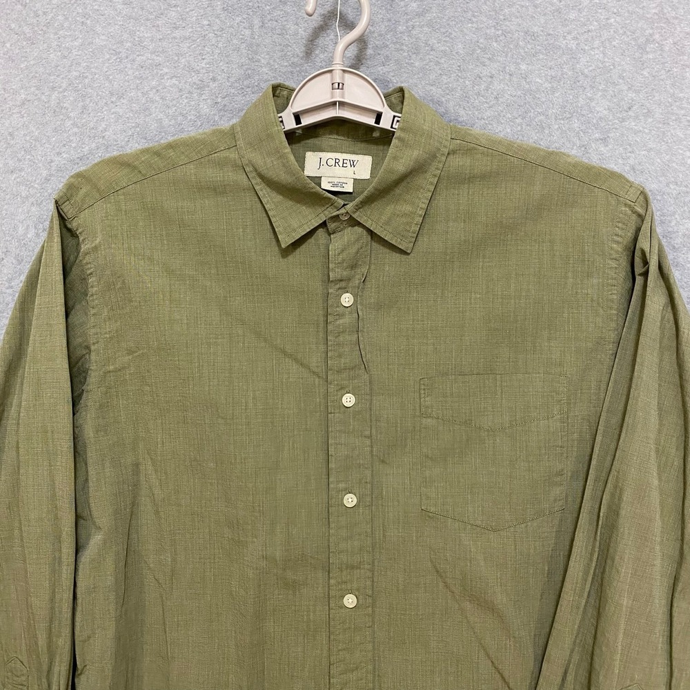 J CREW Men's Large Olive Green 100% Cotton Long Sleeve Casual Button Up Shirt - Picture 3 of 7